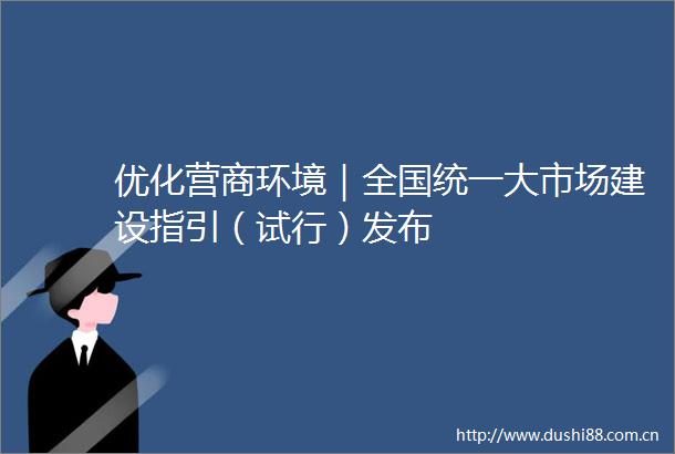 优化营商环境｜全国统一大市场建设指引（试行）发布