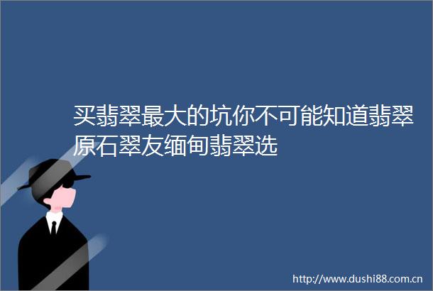 买翡翠最大的坑你不可能知道翡翠原石翠友缅甸翡翠选