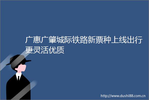 广惠广肇城际铁路新票种上线出行更灵活优质