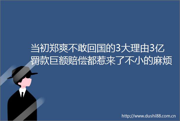 当初郑爽不敢回国的3大理由3亿罚款巨额赔偿都惹来了不小的麻烦