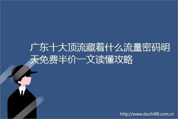 广东十大顶流藏着什么流量密码明天免费半价一文读懂攻略