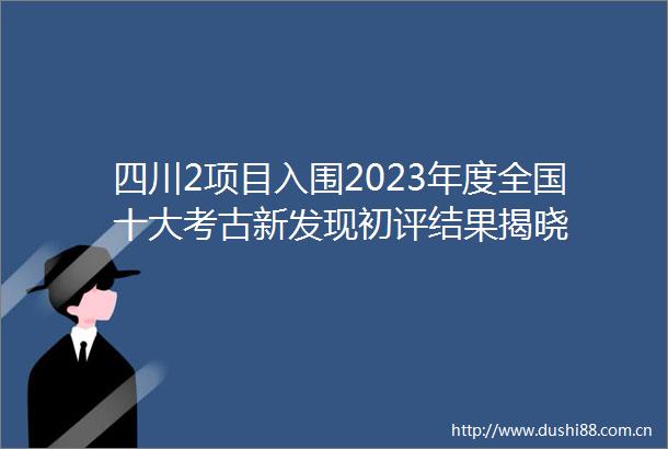 四川2项目入围2023年度全国十大考古新发现初评结果揭晓