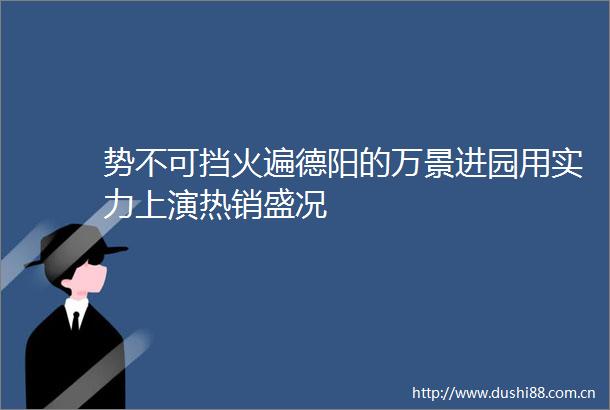 势不可挡火遍德阳的万景进园用实力上演热销盛况