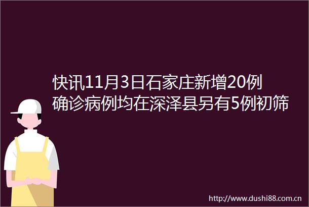 快讯11月3日石家庄新增20例确诊病例均在深泽县另有5例初筛阳性待复检