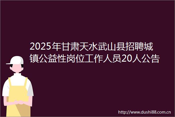 2025年甘肃天水武山县招聘城镇公益性岗位工作人员20人公告