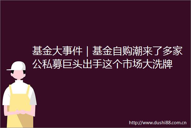 基金大｜基金自购潮来了多家公私募巨头出手这个市场大洗牌