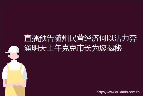直播预告随州民营经济何以活力奔涌明天上午克克市长为您揭秘