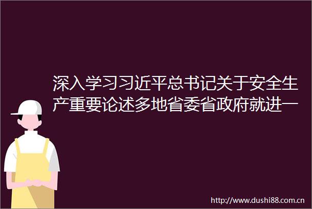 深入学习总书记关于安全生产重要论述多地省委省就进一步做好安全生产工作进行部署坚决扛起安全责任有效管控重大风险