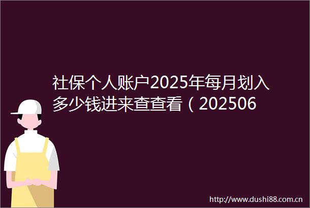 社保个人账户2025年每月划入多少钱进来查查看（20250620）