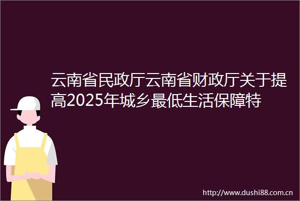 云南省民政厅云南省财政厅关于提高2025年城乡最低生活保障特困人员救助供养孤儿基本生活保障标准的通知