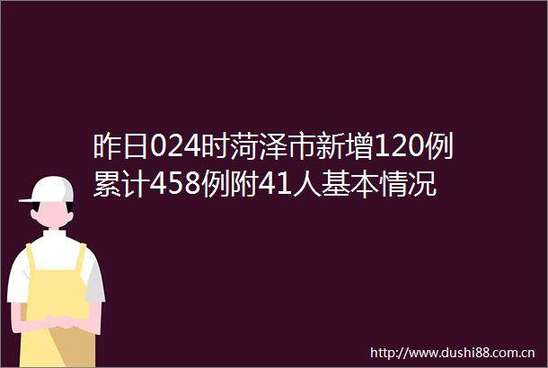 昨日024时菏泽市新增120例累计458例附41人基本情况