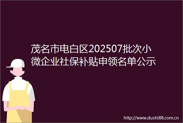 茂名市电白区202507批次小微企业社保补贴申领名单公示