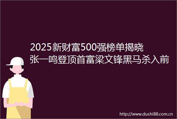 2025新财富500强榜单揭晓张一鸣登顶首富梁文锋黑马杀入前十