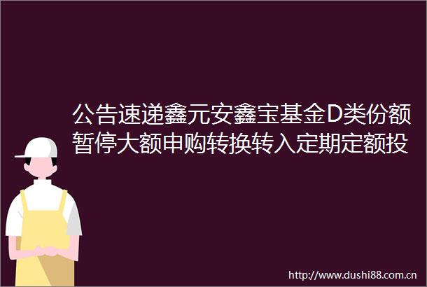 公告速递鑫元安鑫宝基金D类份额暂停大额申购转换转入定期定额投资业务