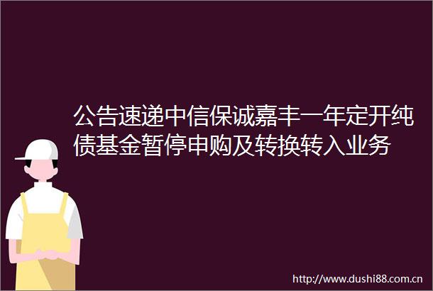 公告速递中信保诚嘉丰一年定开纯债基金暂停申购及转换转入业务