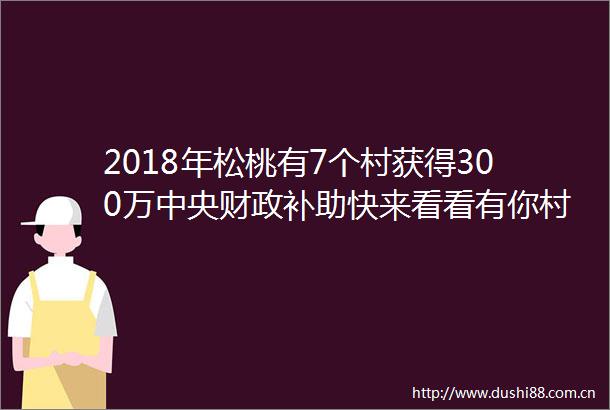 2018年松桃有7个村获得300万中央财政补助快来看看有你村吗