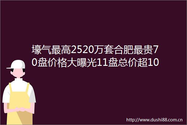壕气最高2520万套合肥最贵70盘价格大11盘总价超1000万附143盘最新均价及户型