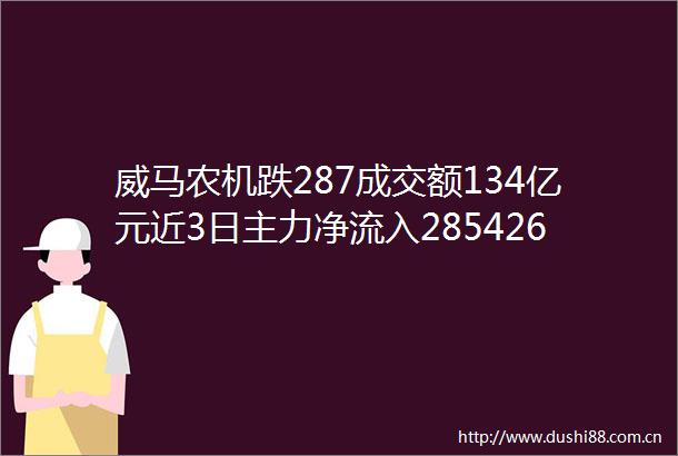 威马农机跌287成交额134亿元近3日主力净流入285426万