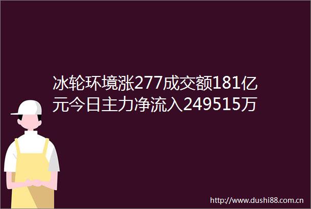 冰轮环境涨277成交额181亿元今日主力净流入249515万