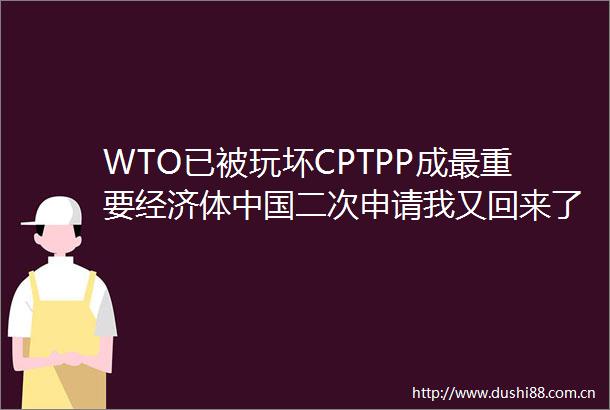WTO已被玩坏CPTPP成最重要经济体二次申请我又回来了