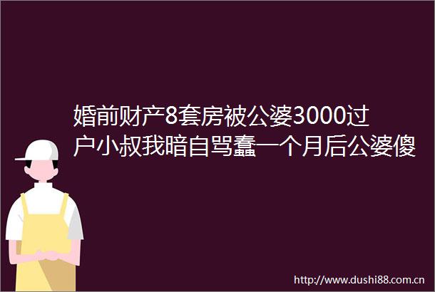 婚前财产8套房被公婆3000过户小叔我暗自骂蠢一个月后公婆傻眼