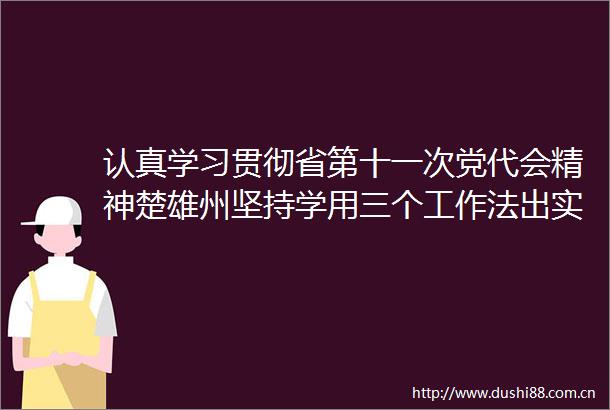 认真学习贯彻省第十一次党代会精神楚雄州坚持学用三个工作法出实招奋力书写高质量发展优异答卷
