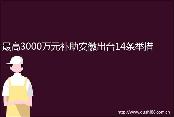 最高3000万元补助安徽出台14条举措