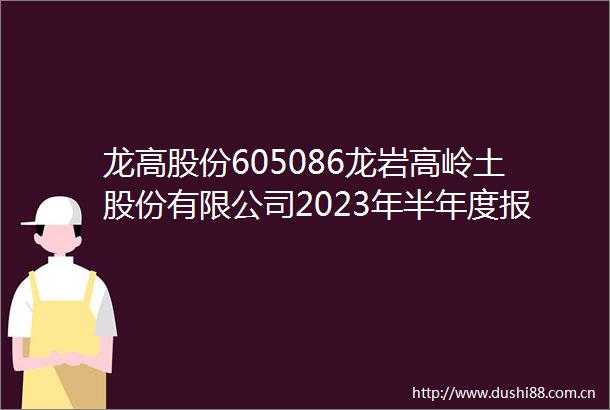 龙高股份605086龙岩高岭土股份有限公司2023年半年度报告