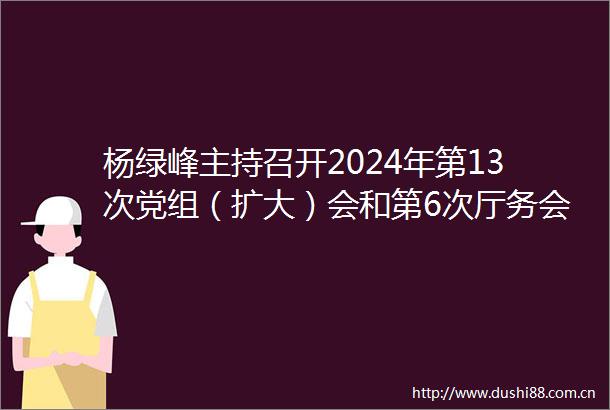 杨绿峰主持召开2024年第13次党组（扩大）会和第6次厅务会