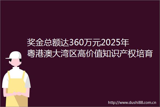 奖金总额达360万元2025年粤港澳大湾区高价值知识产权培育布局大赛启动