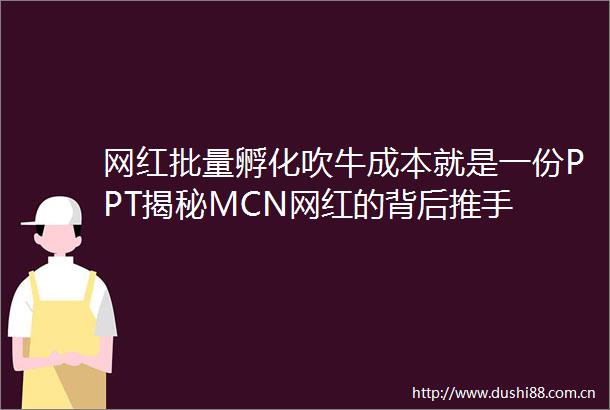 网红批量孵化吹牛成本就是一份PPT揭秘MCN网红的背后推手