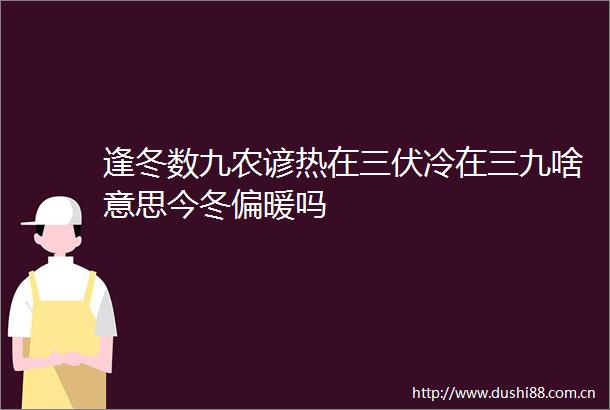 逢冬数九农谚热在三伏冷在三九啥意思今冬偏暖吗