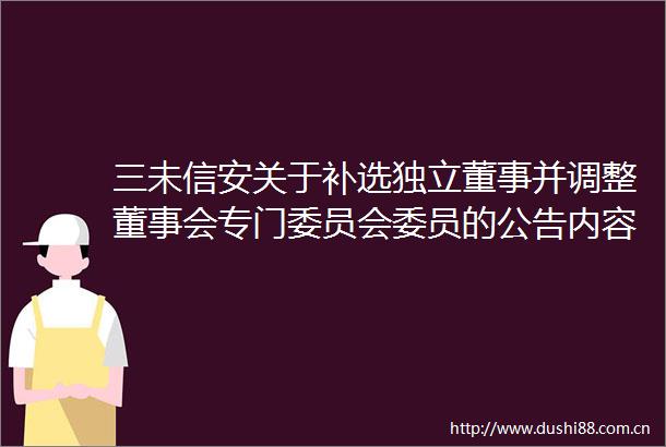 三未信安关于补选独立董事并调整董事会专门委员会委员的公告内容摘要