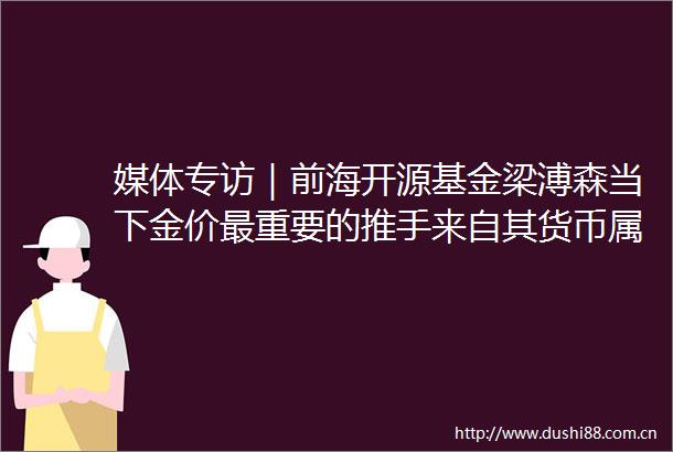 媒体专访｜前海开源基金梁溥森当下金价最重要的推手来自其货币属性