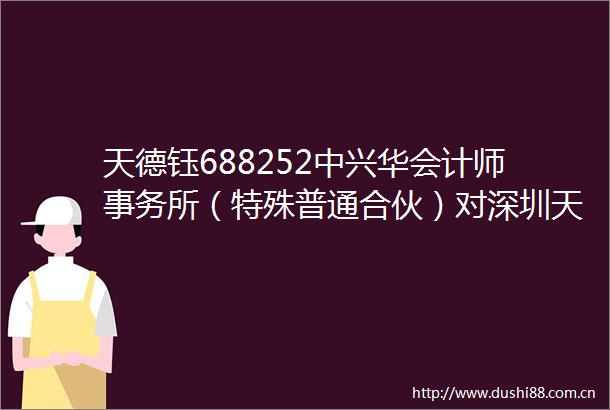 天德钰688252中兴华会计师事务所（特殊普通合伙）对深圳天德钰科技股份有限公司2024年度合并及母公司财务报表的审计报告书