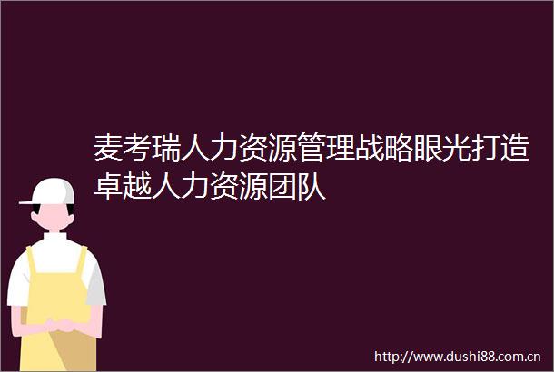 麦考瑞人力资源管理战略眼光打造卓越人力资源团队
