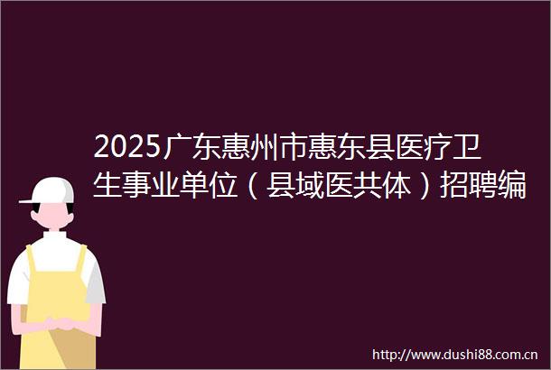 2025广东惠州市惠东县医疗卫生事业单位（县域医共体）招聘编外人员85人公告（第一批）