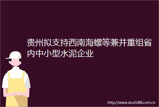 贵州拟支持西南海螺等兼并重组省内中小型水泥企业