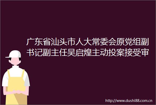 广东省汕头市人大常委会原党组副书记副主任吴启煌主动投案接受审查调查