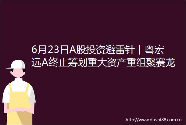 6月23日A股投资避雷针︱粤宏远A终止筹划重大资产重组聚赛龙实际控制人及其一致行动人拟合计减持不超3股份