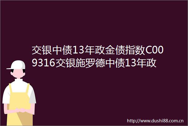 交银中债13年政金债指数C009316交银施罗德中债13年政策性金融债指数证券投资基金C类份额基金产品资料概要更新