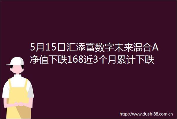 5月15日汇添富数字未来混合A净值下跌168近3个月累计下跌1134