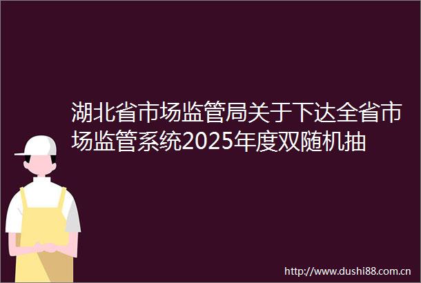 湖北省市场监管局关于下达全省市场监管系统2025年度双随机抽查工作计划的通知
