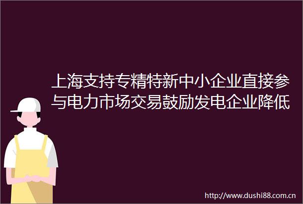 上海支持专精特新中小企业直接参与电力市场交易鼓励发电企业降低年度月度双边协商电价
