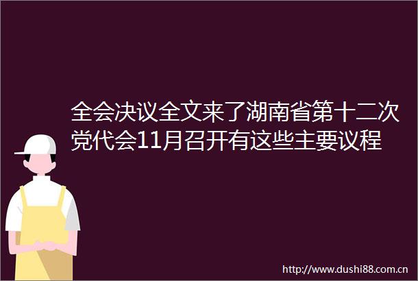 全会决议全文来了湖南省第十二次党代会11月召开有这些主要议程