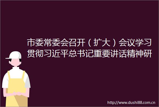 市委常委会召开（扩大）会议学习贯彻总书记重要讲话精神研究部署近期重点工作