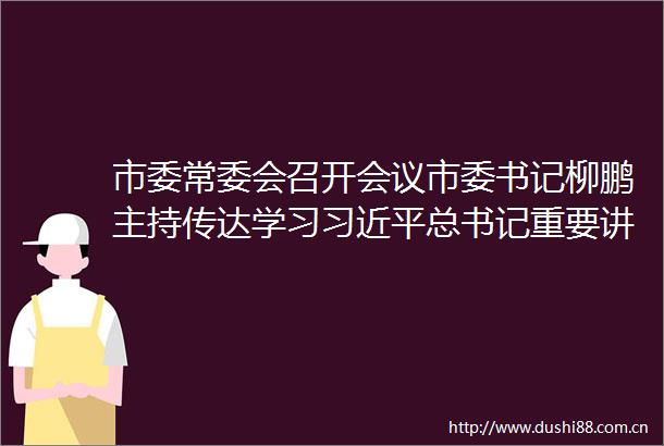 市委常委会召开会议市委书记柳鹏主持传达学习总书记重要讲话精神研究我市贯彻意见安排部署有关工作