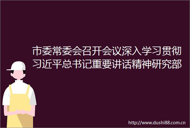 市委常委会召开会议深入学习贯彻总书记重要讲话精神研究部署全面从严治党学习教育工作