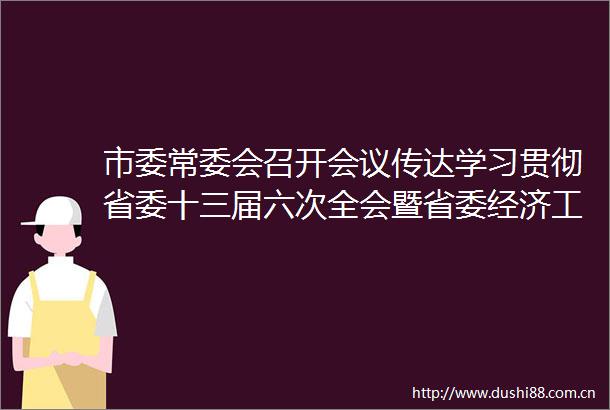 市委常委会召开会议传达学习贯彻省委十三届六次全会暨省委经济工作会议精神