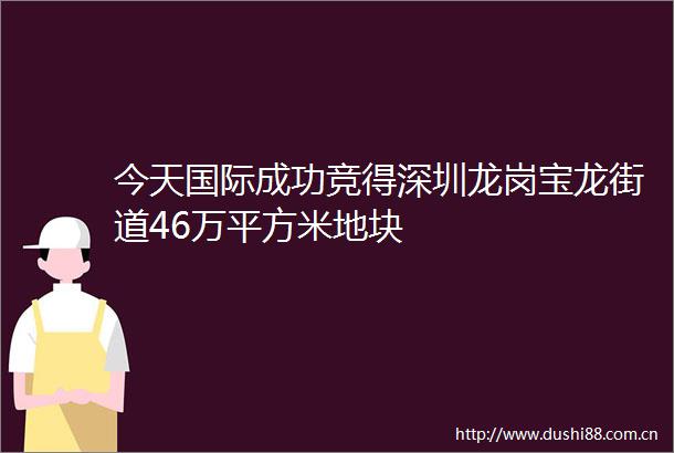 今天国际成功竞得深圳龙岗宝龙街道46万平方米地块